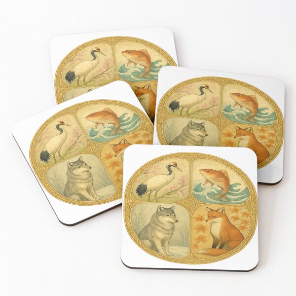Item preview, Four Sacred Animals – Vintage Nature Circle Illustration designed and sold by myforestfog.