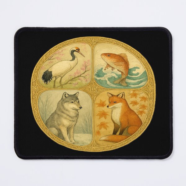 Item preview, Four Sacred Animals – Vintage Nature Circle Illustration designed and sold by myforestfog.