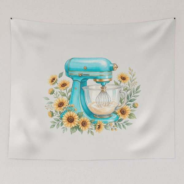 Item preview, Vintage Watercolor Stand Mixer with Sunflowers – Retro Kitchen Baking Illustration  designed and sold by Verycutethings.
