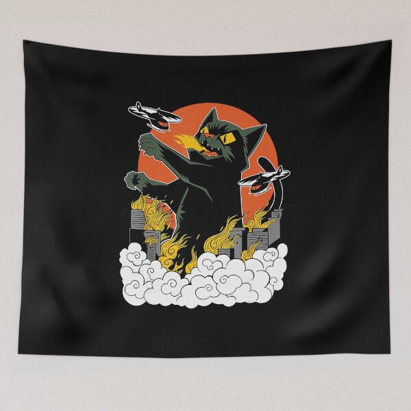 Item preview, Catzilla Giant Cat Kaiju Japanese Sunset Illustration designed and sold by titanlevi.