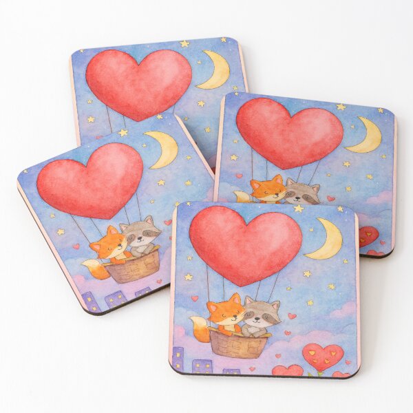 Item preview, Love Balloon Adventure – Cute Fox and Raccoon Illustration designed and sold by myforestfog.