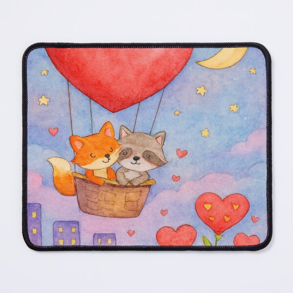 Item preview, Love Balloon Adventure – Cute Fox and Raccoon Illustration designed and sold by myforestfog.