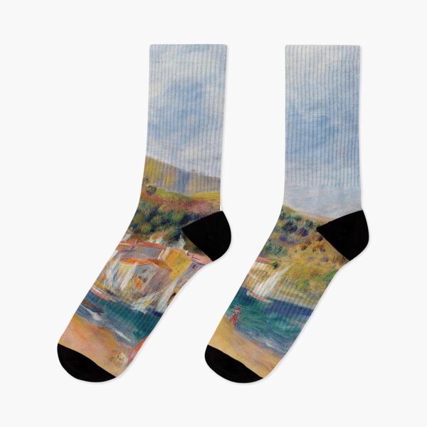 Item preview, La Lavandou Style by Pierre-Auguste Renoir: Sunlit Mediterranean Harbor Print designed and sold by artofuniverse.