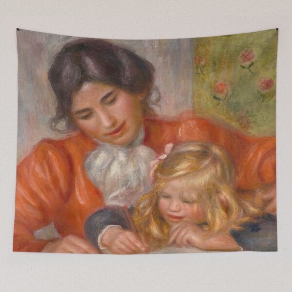 Item preview, La Lecon Decriture by Pierre-Auguste Renoir: Tender Impressionist Mother and Child designed and sold by artofuniverse.