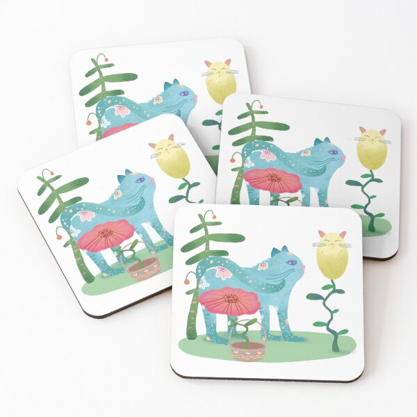 Item preview, Whimsical Garden Cats & Magic Flowers Illustration designed and sold by FaliushART.