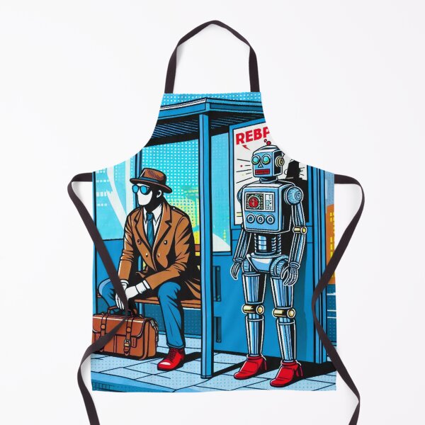 Item preview, Robot de arte pop: escena de parada de autobús de cómic retro designed and sold by Dogandesighn.