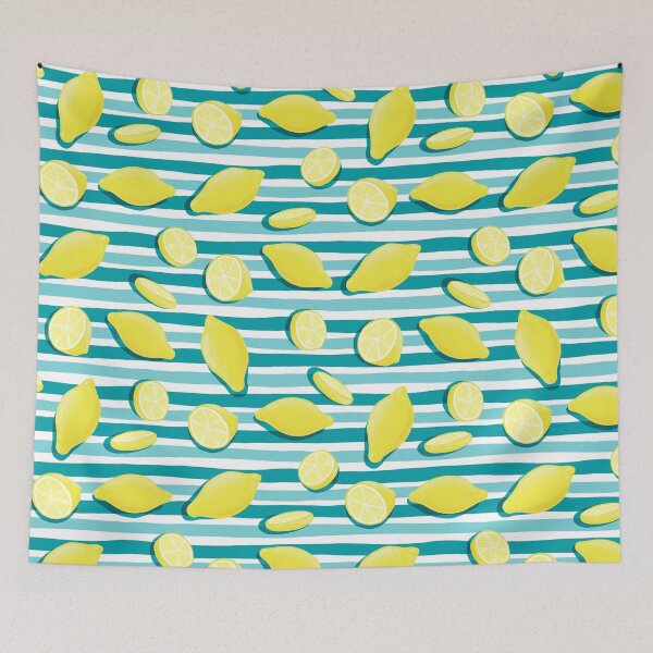 Item preview, Zesty Lemon Slices | Mediterranean Teal & White Striped Food Motif designed and sold by Marlene Wagenhofer.