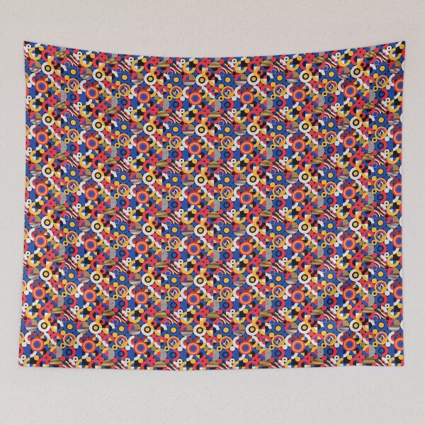 Item preview, Seamless pattern, 90s Memphis design, bold geometric shapes, squiggly lines and dots, vibrant primary colors, pop art aesthetic, high contrast. designed and sold by Wongvian.