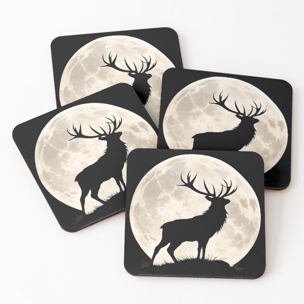 Item preview, Majestic Irish Stag Silhouette – Full Moon Wildlife Nature designed and sold by Rough Sketches – Ireland Inspired Art.