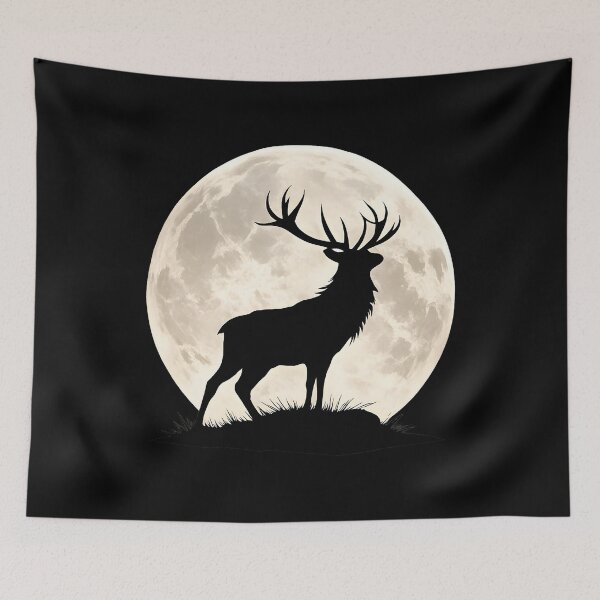 Item preview, Majestic Irish Stag Silhouette – Full Moon Wildlife Nature designed and sold by Rough Sketches – Ireland Inspired Art.