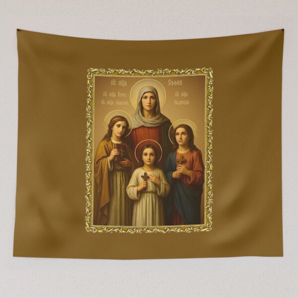 Item preview, Saints Faith Hope Love and their mother Sophia , inscription in Russian designed and sold by orthodox-icon.