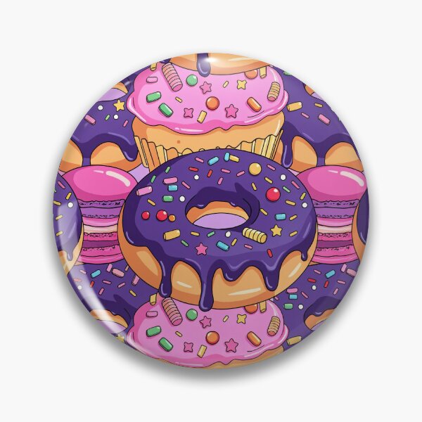 Item preview, Seamless pattern, delicious glazed donuts with colorful sprinkles, macarons and cupcakes, pastel lavender background, candy shop vibe, 2D vector art. designed and sold by Wongvian.