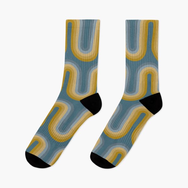 Item preview, Retro MCM Wave Pattern  - Mustard Gold Green and Dusty Blue designed and sold by JMgraphic.