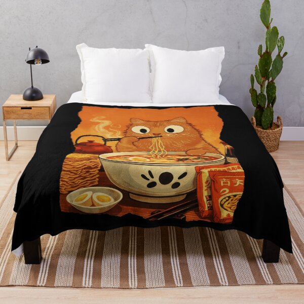 Item preview, Cute Cat Eating Noodles Ramen Cartoon Illustration designed and sold by JEFDodsonArt.