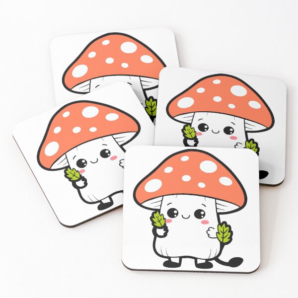 Item preview, Cute Kawaii Mushroom Holding Leaves Cartoon Vector Illustration designed and sold by FungiKaboul.