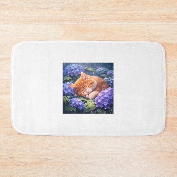 Item preview, Sleeping Kitten in a Rainy Flower Garden – Cute Animal Art designed and sold by Anshugoyal.