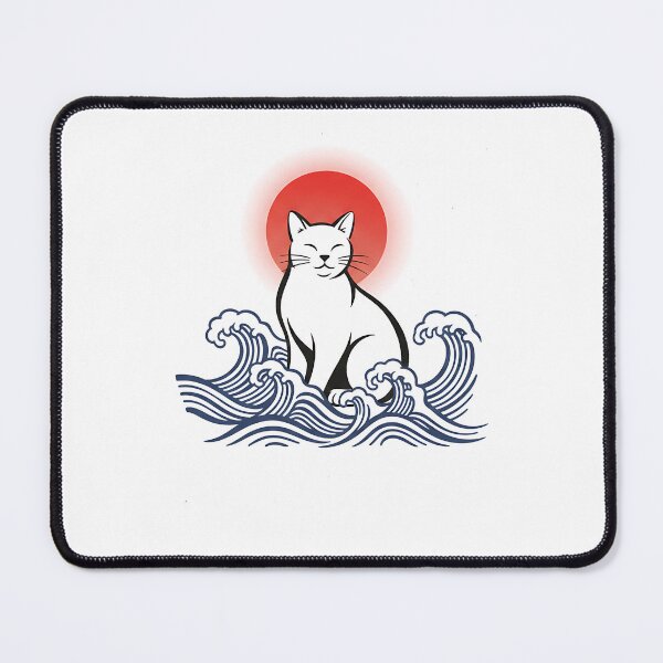 Item preview, Zen Wave Cat Japanese Minimal Art designed and sold by Intomindfood.