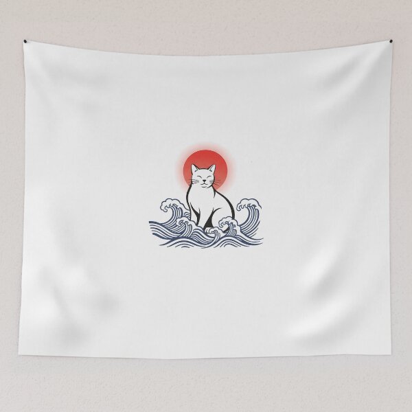 Item preview, Zen Wave Cat Japanese Minimal Art designed and sold by Intomindfood.