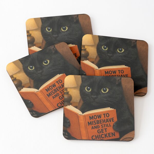 Item preview, Funny Black Cat Reading Book Pun - Mow To Misbehave designed and sold by JossDesign15.
