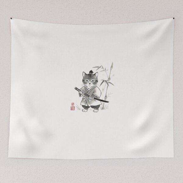 Item preview, Samurai Cat Japanese Sumi-e Art designed and sold by Intomindfood.