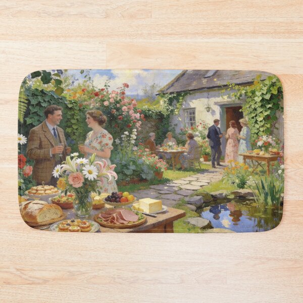 Item preview, Romantic Backyard Party Artwork, Floral Garden Gathering in Impressionism Style designed and sold by BlareBlare.