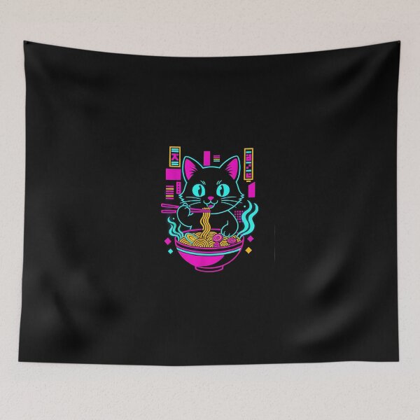 Item preview, Synthwave Ramen Cat – Cute Neon Art  designed and sold by Intomindfood.