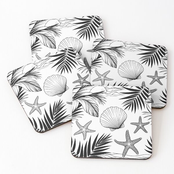 Item preview, Tropical Beach Seamless Pattern – Seashell Starfish Ocean Line Art designed and sold by ArtnarongDesign.