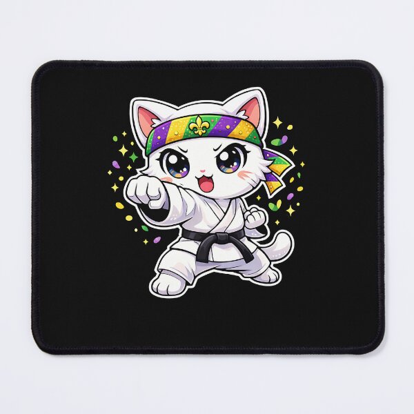 Item preview, Mardi Gras Japanese Karate Cat – Kawaii Carnival Martial Arts Cat designed and sold by Intomindfood.