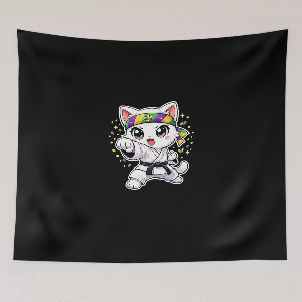 Item preview, Mardi Gras Japanese Karate Cat – Kawaii Carnival Martial Arts Cat designed and sold by Intomindfood.