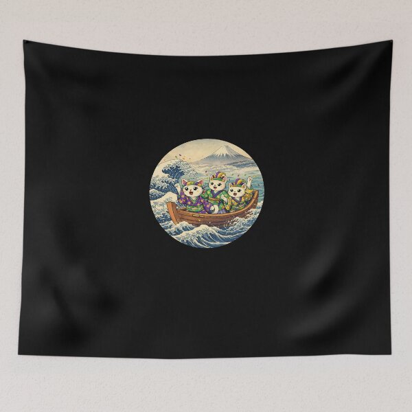 Item preview, Mardi Gras Japanese Cat Wave – Ukiyo-e Carnival Cat Boat designed and sold by Intomindfood.