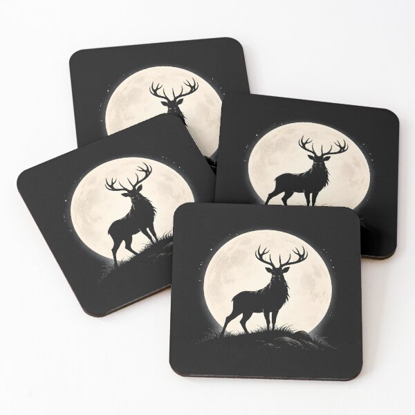 Item preview, Moonlit Stag Silhouette – Celtic Deer Night Sky Wildlife designed and sold by Rough Sketches – Ireland Inspired Art.
