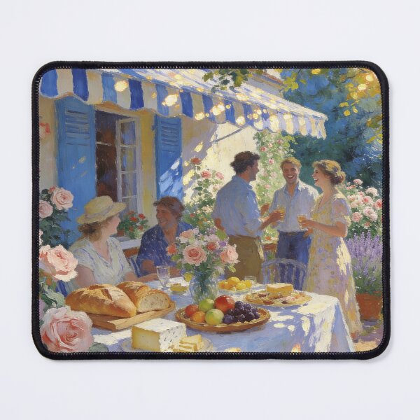 Item preview, Charming Garden Gathering Artwork, Lively Floral Backyard in Impressionism Style designed and sold by BlareBlare.
