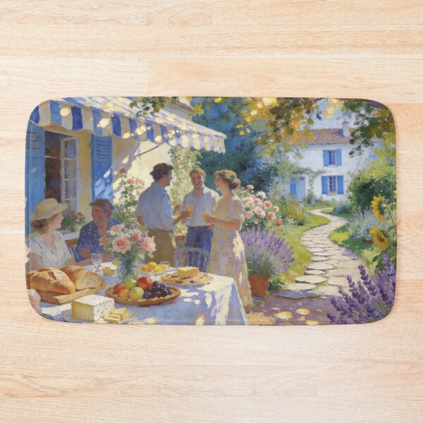 Item preview, Charming Garden Gathering Artwork, Lively Floral Backyard in Impressionism Style designed and sold by BlareBlare.