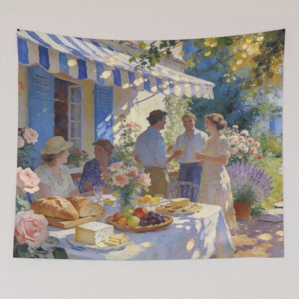 Item preview, Charming Garden Gathering Artwork, Lively Floral Backyard in Impressionism Style designed and sold by BlareBlare.