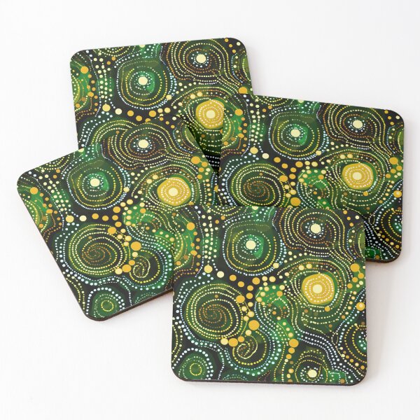 Item preview, Aboriginal Inspired Dot Art - Moss Green Circle Drops designed and sold by GrinGalore.