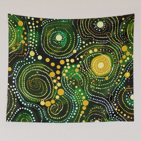 Item preview, Aboriginal Inspired Dot Art - Moss Green Circle Drops designed and sold by GrinGalore.