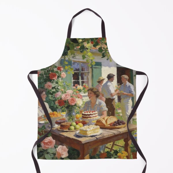 Aperçu de l'œuvre Beautiful Backyard Garden Party Painting, Flowers, Food & Friends Impressionist Art créée et vendue par BlareBlare.