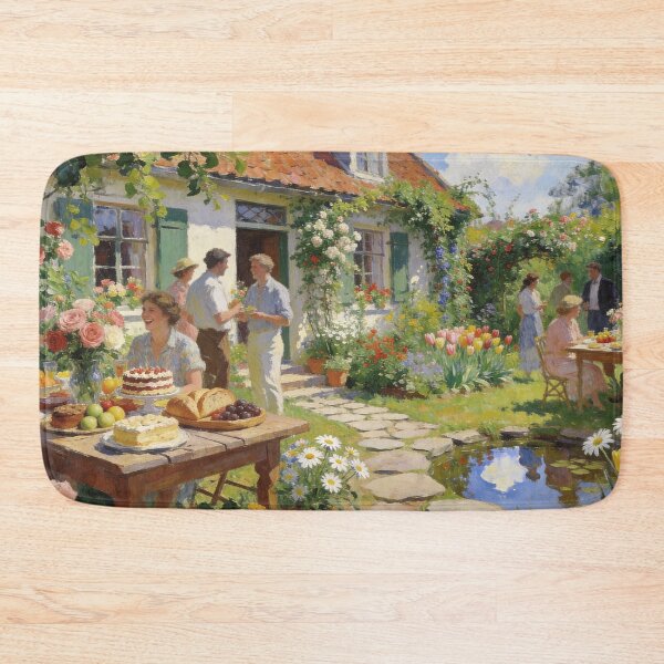 Item preview, Beautiful Backyard Garden Party Painting, Flowers, Food & Friends Impressionist Art designed and sold by BlareBlare.