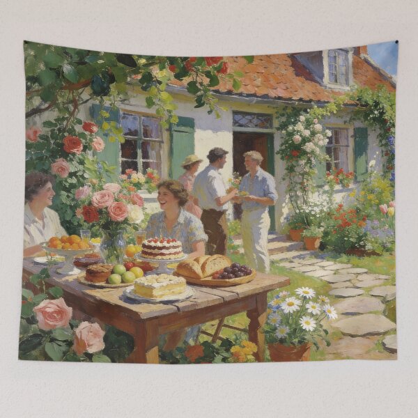 Item preview, Beautiful Backyard Garden Party Painting, Flowers, Food & Friends Impressionist Art designed and sold by BlareBlare.