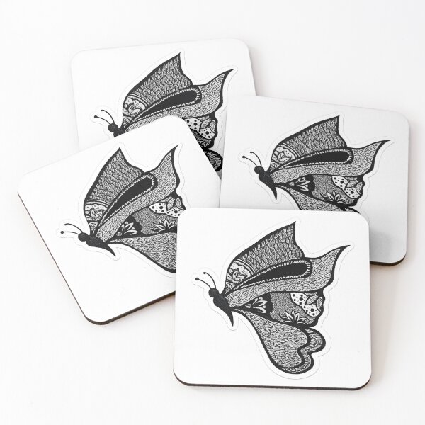 Item preview, Boho Zentangle Butterfly – Detailed Black Ink Line Art designed and sold by WildLine Studio .