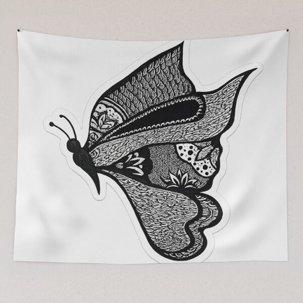 Item preview, Boho Zentangle Butterfly – Detailed Black Ink Line Art designed and sold by WildLine Studio .