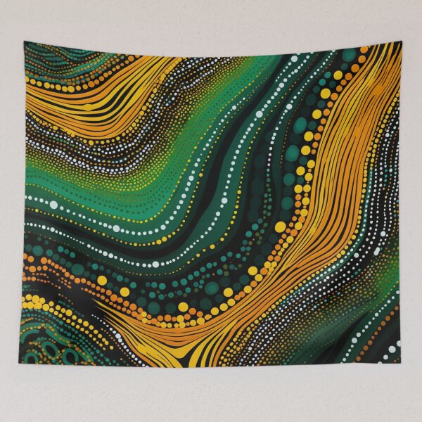 Item preview, Aboriginal Inspired Dot Art - Green Waves designed and sold by GrinGalore.