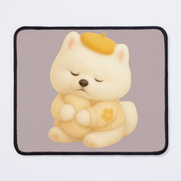Item preview, Fluffy Dog with Beret and Flower Cuddling Round Pillow designed and sold by Momo Puff Studio.