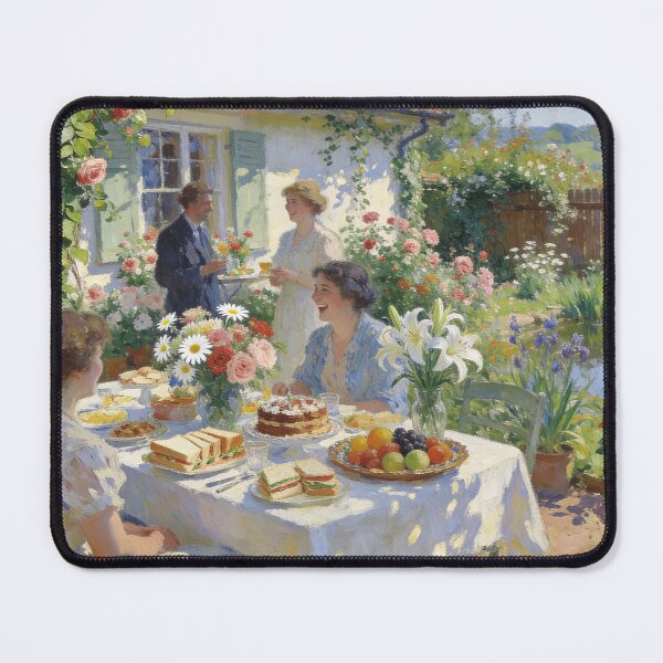 Item preview, Impressionist Garden Party Painting, Lively Backyard Celebration with Flowers & Food Wall Art designed and sold by BlareBlare.