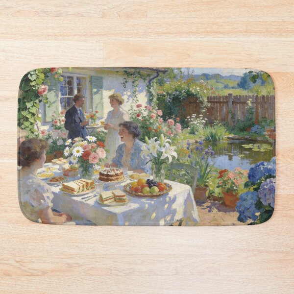 Item preview, Impressionist Garden Party Painting, Lively Backyard Celebration with Flowers & Food Wall Art designed and sold by BlareBlare.