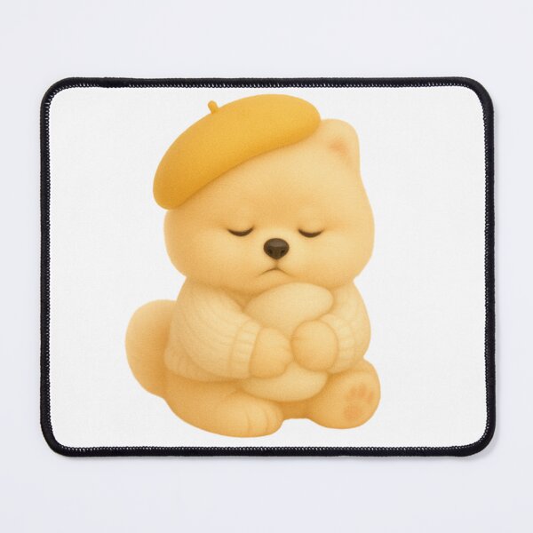 Item preview, Sleeping White Fluffy Dog in Beret with Pillow designed and sold by Momo Puff Studio.