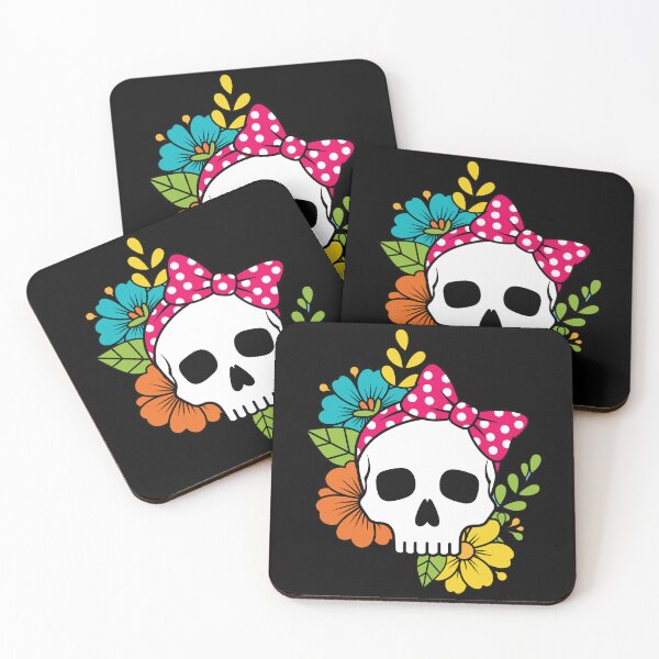 Item preview, Floral Skull with Pink Polka Dot Bow - Rockabilly Gothic Art designed and sold by BRU Design.