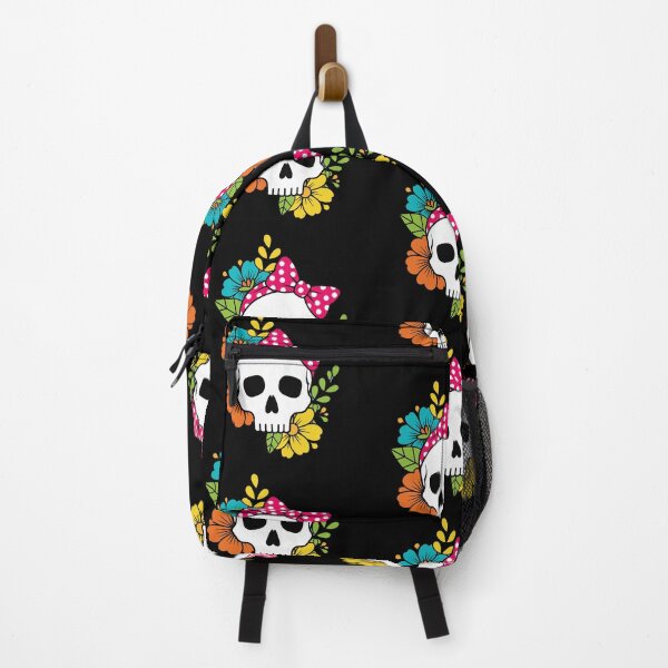 Item preview, Floral Skull with Pink Polka Dot Bow - Rockabilly Gothic Art designed and sold by BRU Design.