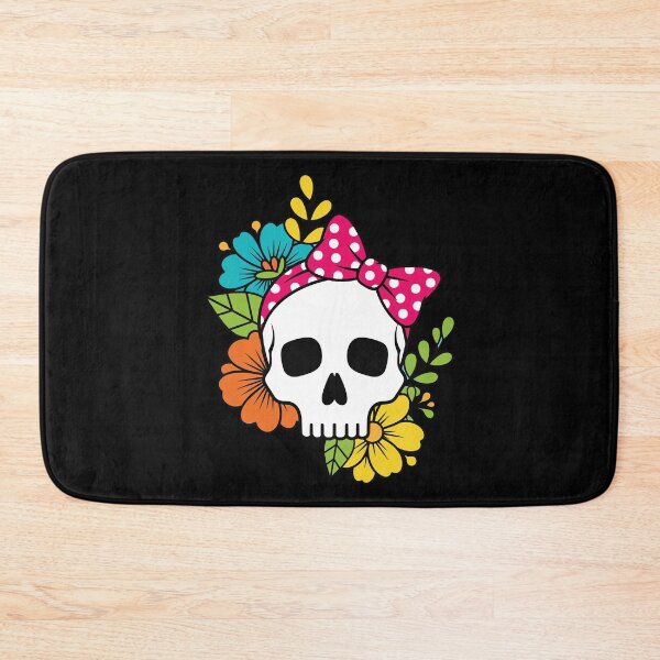 Item preview, Floral Skull with Pink Polka Dot Bow - Rockabilly Gothic Art designed and sold by BRU Design.