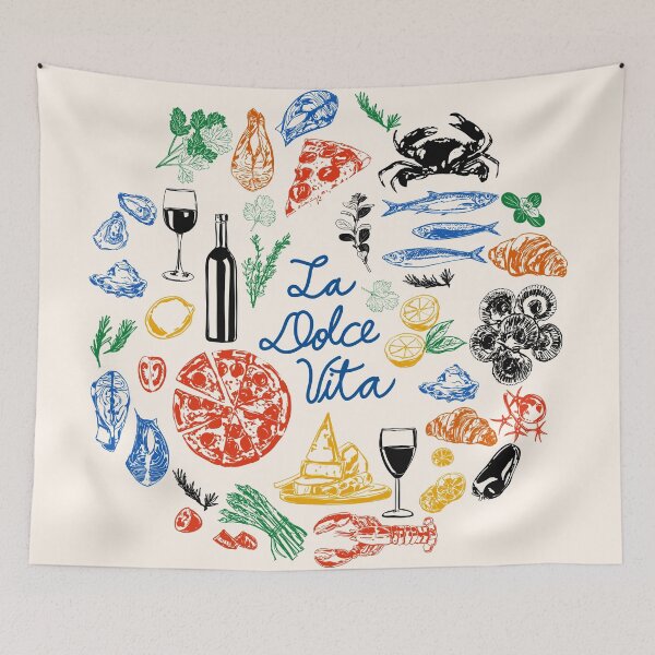 Item preview, La Dolce Vita Mediterranean Food Doodles – Colorful Italian Cuisine Illustration designed and sold by MaiZephyr.